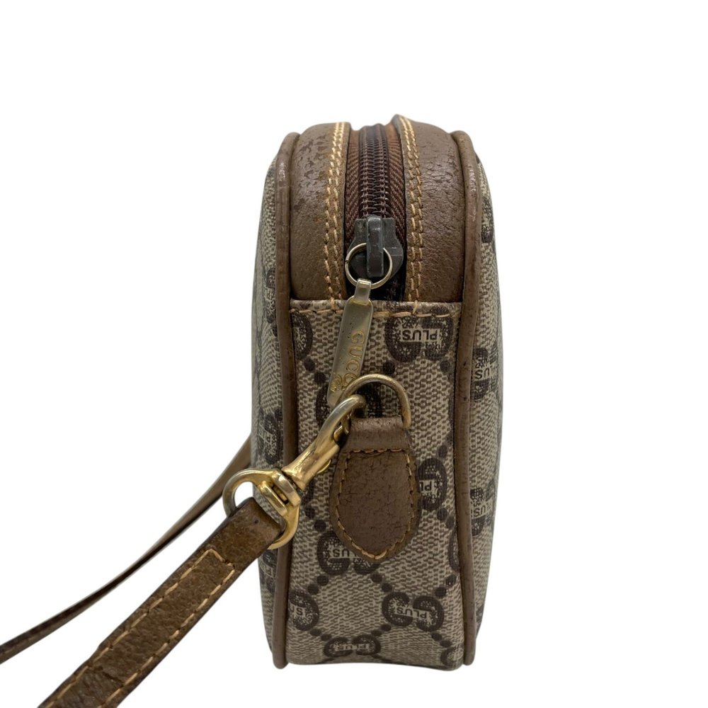 GUCCI Old Gucci GG Plus Shoulder Bag Leather Grey Brown Gold Hardware Logo Cr... - Picture 6 of 16